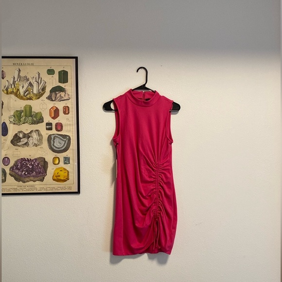 HALOGEN Hot Pink Mini Dress with cinched design - Picture 3 of 10